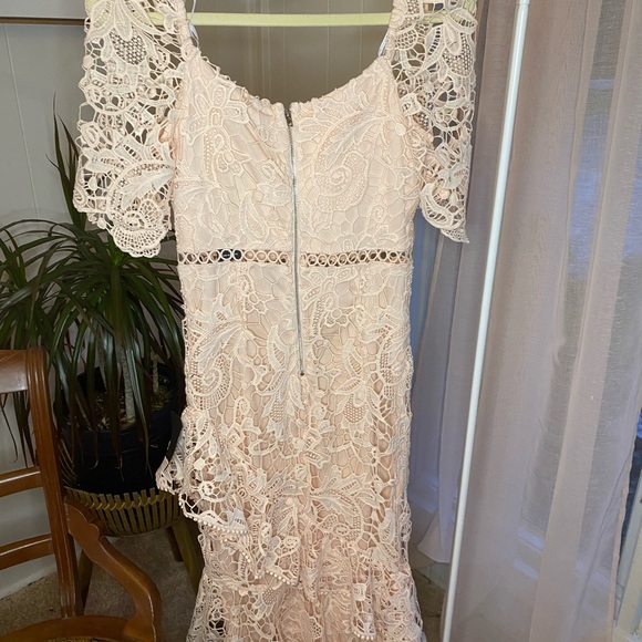 Blush Pink Lace Ruffled Wedding Guest Dress - Picture 5 of 11